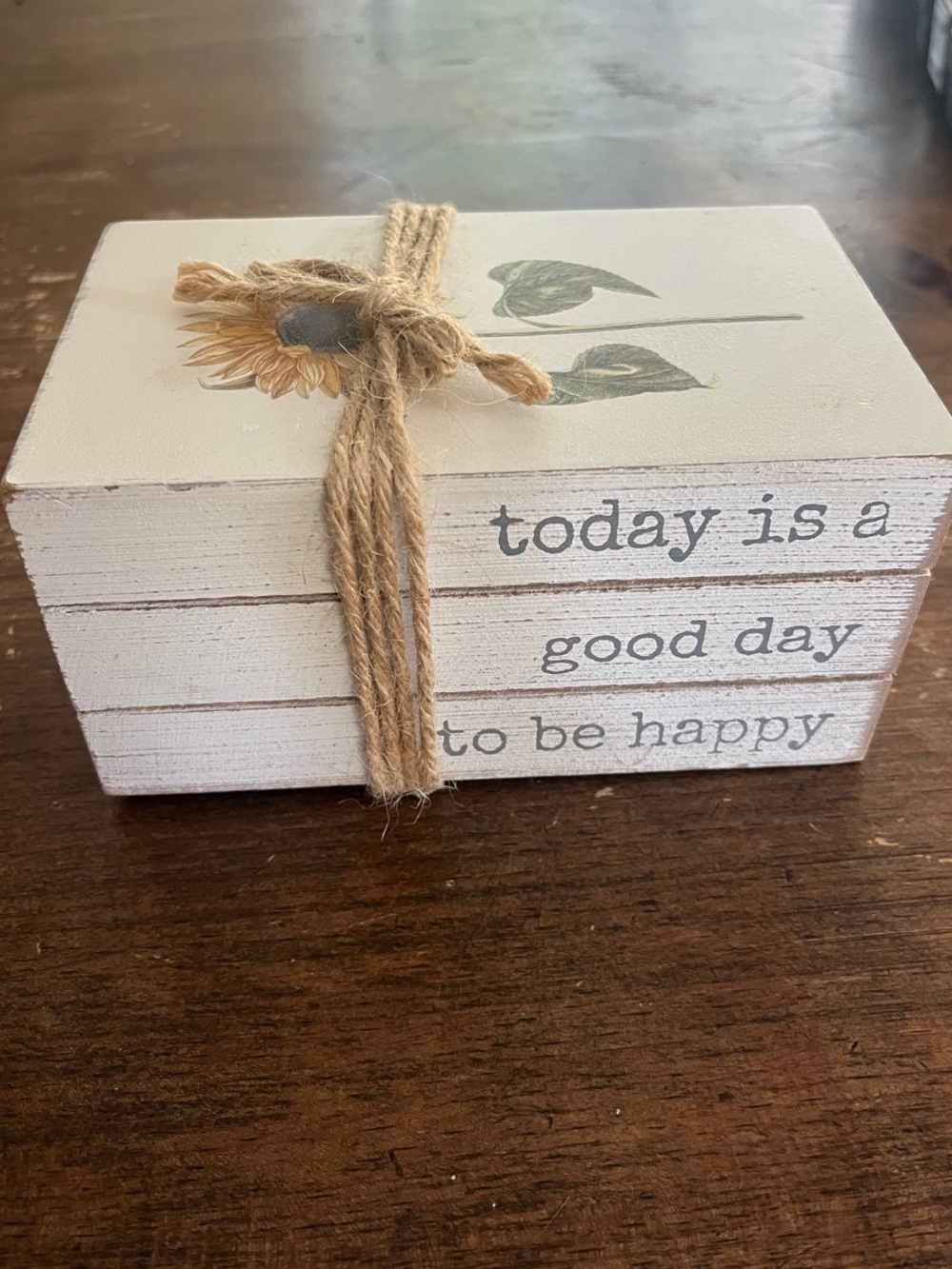Sunflower Stacked Wood Blocks "today is a good day to be happy"